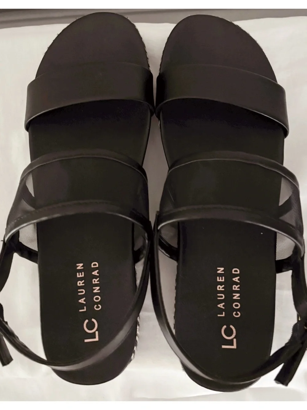 LC Lauren Conrad Black Platform Sandals with Braided Trim
